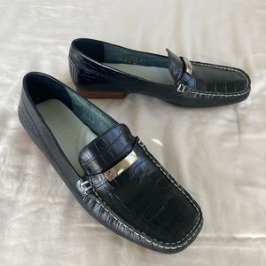 Ralph Lauren Black Croc Leather Loafer Flats